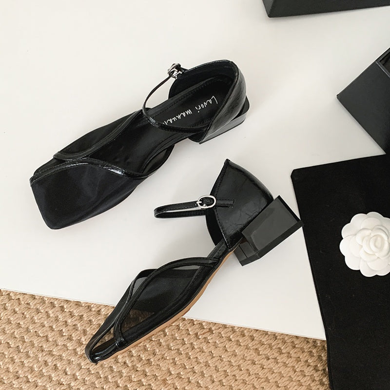 Karin Luna In Stock In Stock  Internet Celebrity Style Square Toe Mesh Chunky Heel Sandals