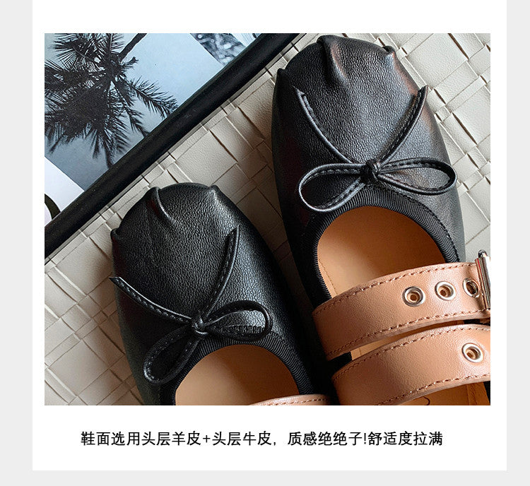 Karin Luna In Stock Spot Goods Minimalist Retro Round Toe Mary Jane Bowknot Height-Increasing Flats