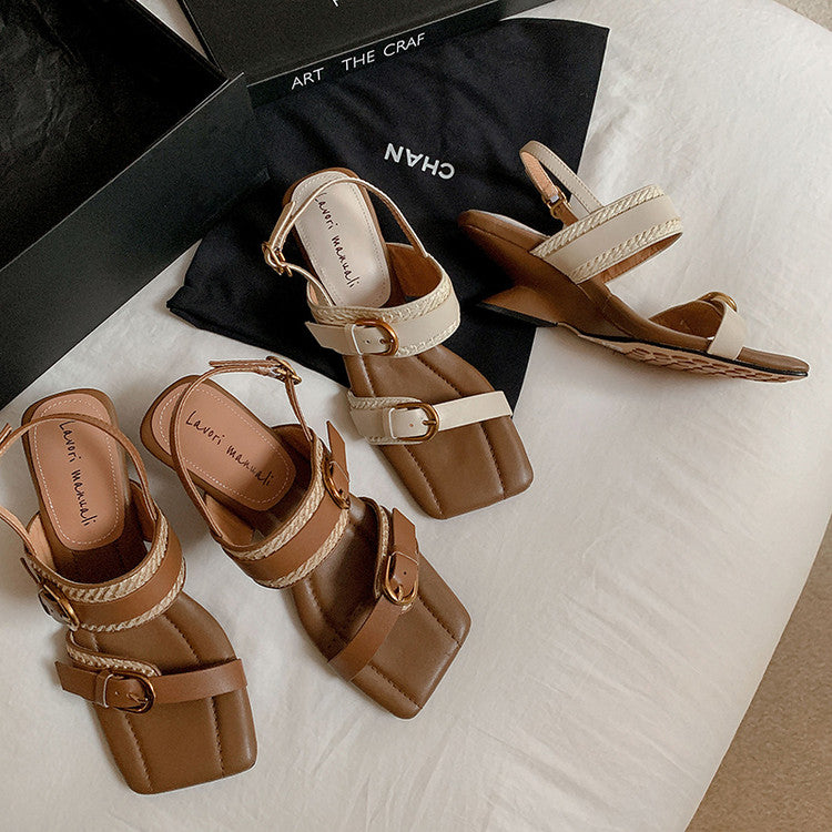 Karin Luna In Stock Spot Goods Vacation style Sofa Cushion Square Toe Irregular Heel Open-Toe Sandals