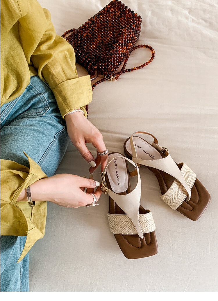 Karin Luna Hot-Selling Series~Resort Style Straw Woven Comes with data plan included Designed thong sandals