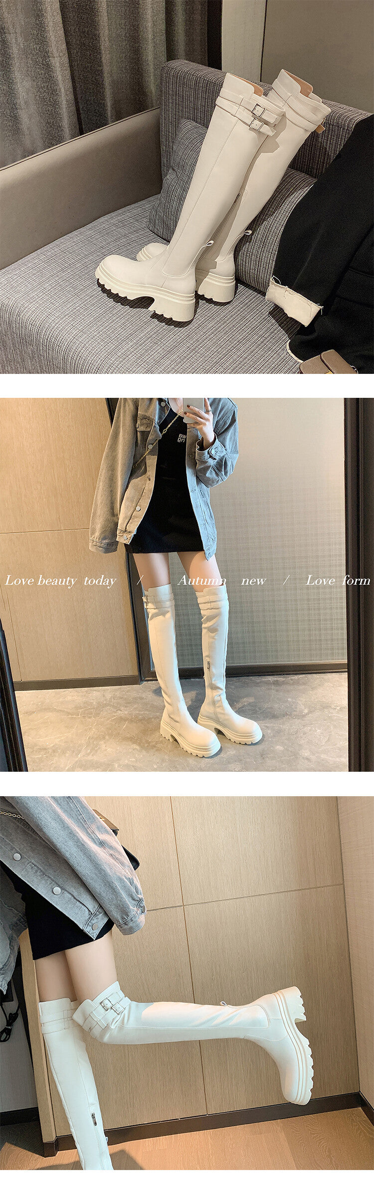 Karin Luna In Stock is the Way to Go！ Basic Thick-Soled Over-the-Knee Boots Super Soft Sheepskin Classic