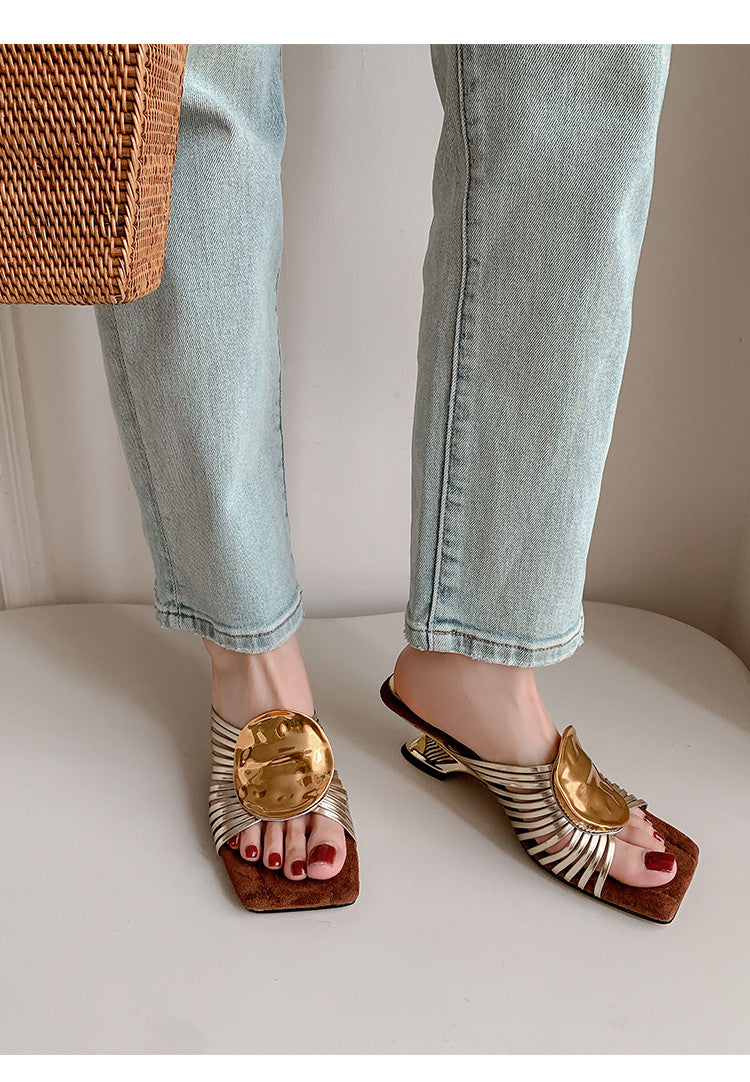Karin Luna Bestseller Popular New Image  Comes with data plan included Resort Style Irregular Heel Thin Strap Slippers