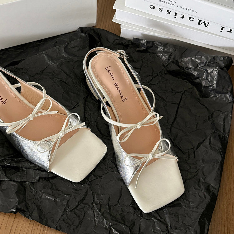 Karin Luna In Stock Spot Goods Square Toe Double Bow Thick Heel Sandals