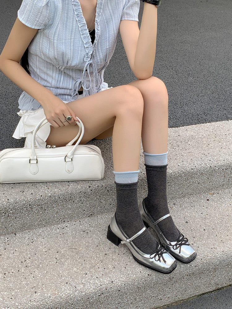 Karin Luna In Stock Spot Goods   One-strap Bowknot Square Toe Chunky Heel Mary Jane Shoes