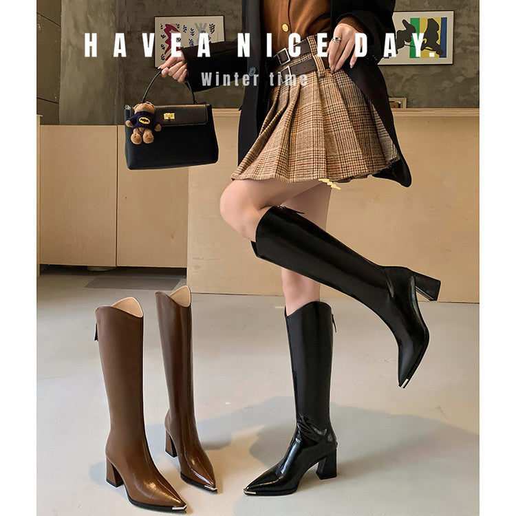 Karin Luna In Stock In-stock Pointed Toe Elegant High Heels v Slimming Effect Long Boots