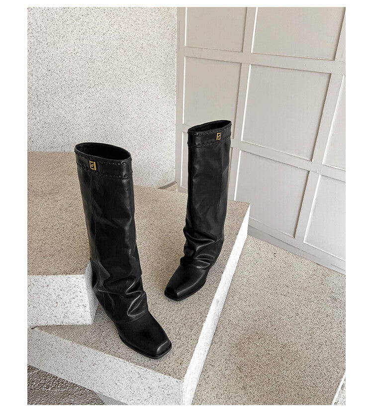 Karin Luna cool girl Stylish and Sweet Square-Toe Booties