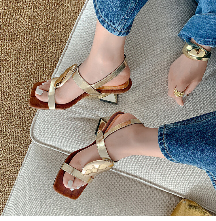 Karin Luna Hot-Selling Fasteners  Irregular Heel Open-Toe Sandals