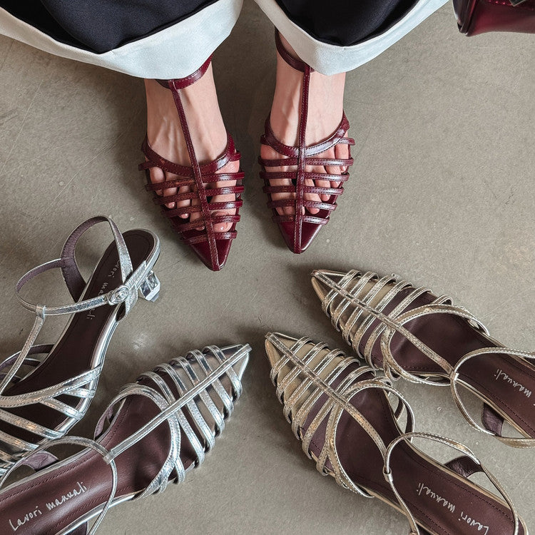 Karin Luna French Hollow Toe Metal Heel Elegant Sandals