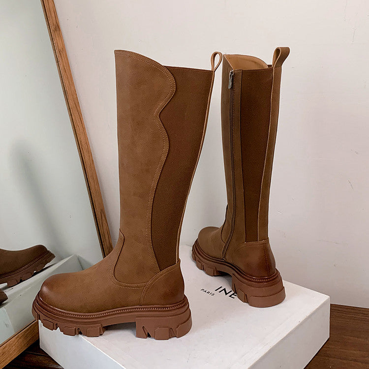 Karin Luna In Stock Versatile Irregular Stretch Fabric Long Boots