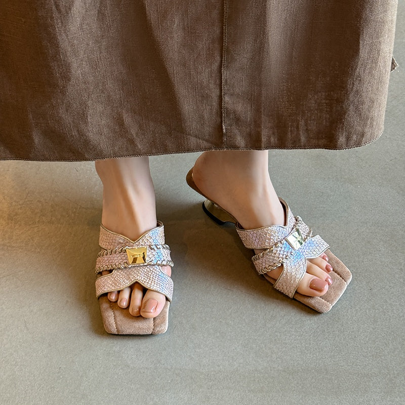 Karin Luna Fish Skin Series~ Hot-selling Square-Toe Slippers with Built-in Traffic