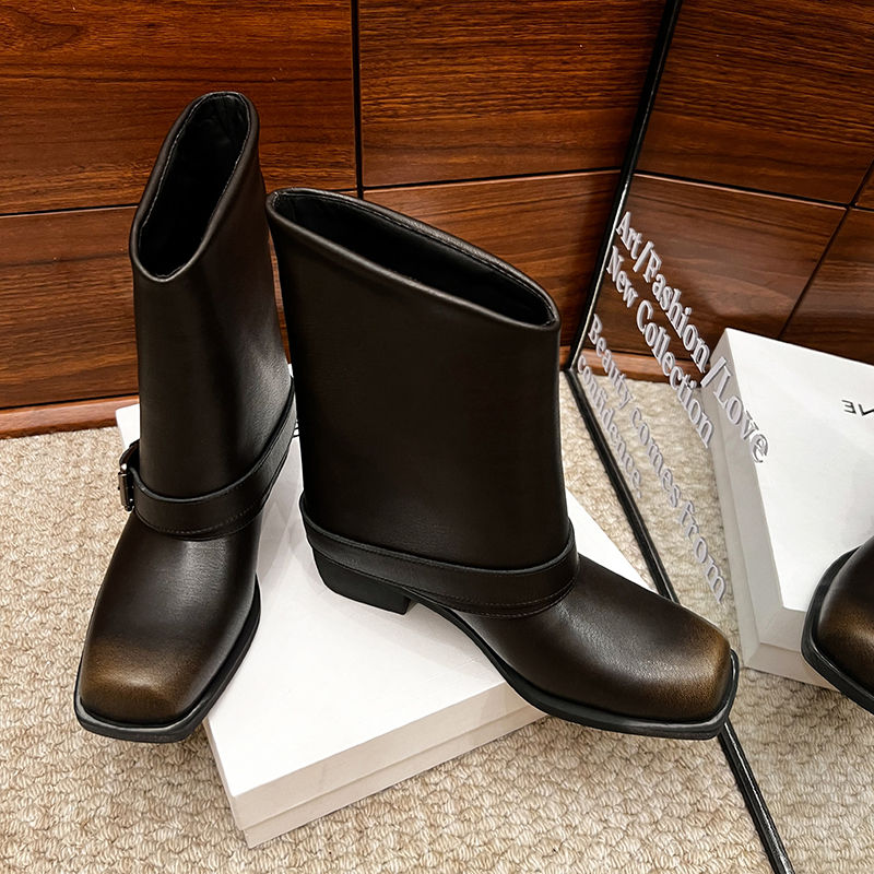 Karin Luna Elegant Style Square Toe Belt Buckle Pants Boot Short Boots