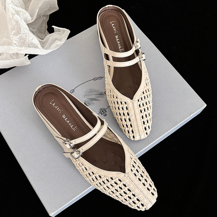 Karin Luna In Stock Spot Goods Hollow Woven One-Strap Closed-Toe Slippers