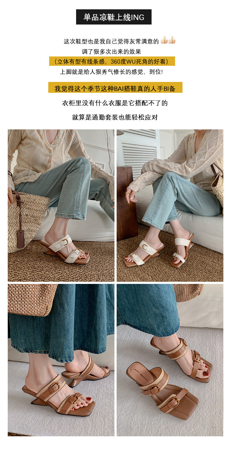 Karin Luna Hot-Selling In Stock Retro Wedge Belt Square Toe Irregular Heel