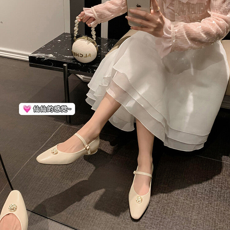 Karin Luna Camellia Story~In stock  Full Leather Shallow Mouth Single Shoes