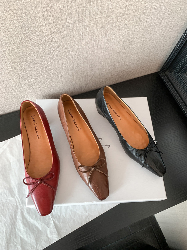 Karin Luna Full Layer Inside and Out~Basic Versatile Small Square Toe Butterfly Knot Irregular Heel Single Shoes