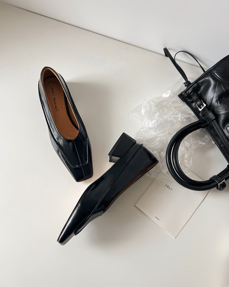 Karin Luna In Stock Spot Goods  Retro Full Leather Square Toe Shallow Mouth Single Shoes