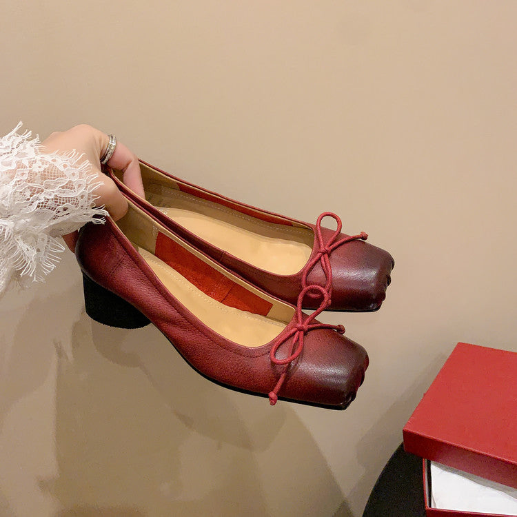 Karin Luna In Stock In Stock ~Full leather inside and out Pig Nose Bow Retro Thick Heel Mary Jane Shoes