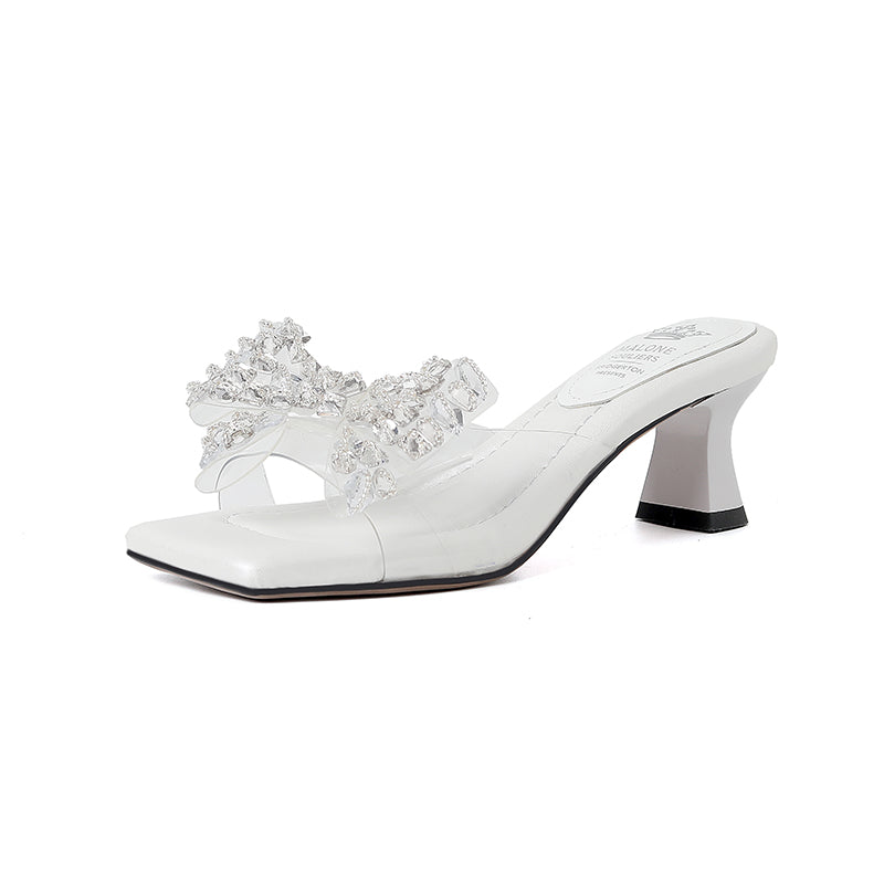 Karin Luna In Stock In Stock Transparent Bow Square Toe Suede Open Toe Sandals