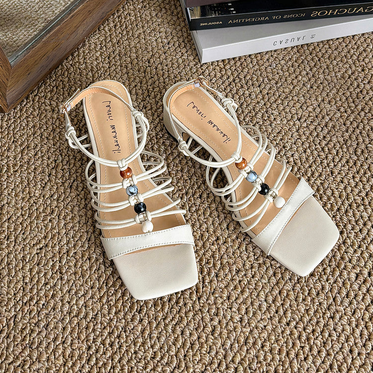 Karin Luna Bohemian Vacation Style~Square Toe Open Toe Sandals