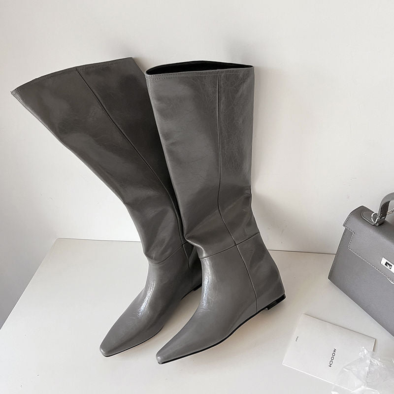 Karin Luna Elegant Style Slanted Inner Height-Increasing Long Boots