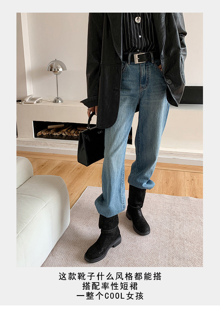 Karin Luna In Stock Spot Goods  Super textured Lazy Style Thick-Soled Ankle Boots
