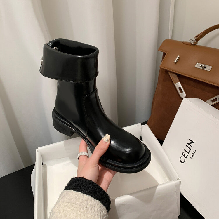 Karin Luna Classic Basic Style   Convertible Foldable Hidden Buckle Snow Fur Shoes Full cowhide Basic Flat Short Boots