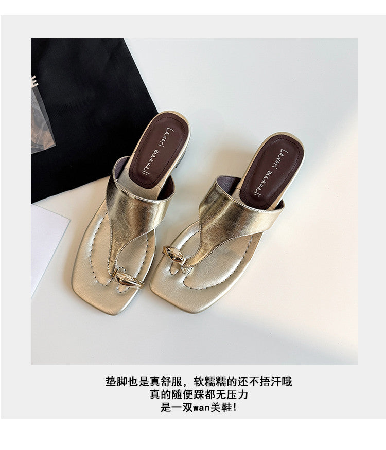Karin Luna In Stock Spot Goods Clip-toe Square Toe Metal Buckle Minimalist Slippers