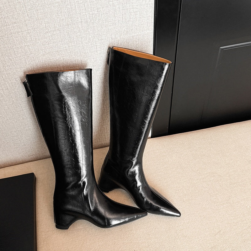 Karin Luna Elegant Style Pointed Toe Internal Height Increase Long Boots