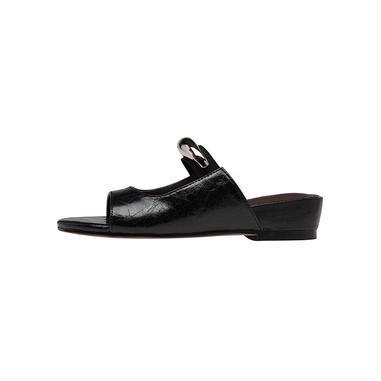 Karin Luna In Stock Spot Goods  Metal Buckle Round Toe Strap Slippers