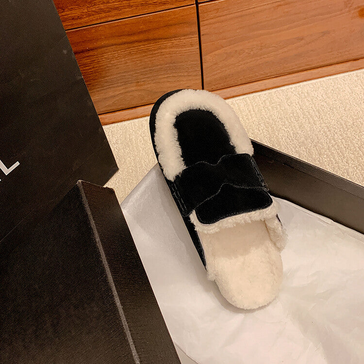 Karin Luna In Stock Look~This is such thick lamb wool Winter Atmosphere！Cowhide Leather Lamb Wool Round Toe Flat Sole Half Support！
