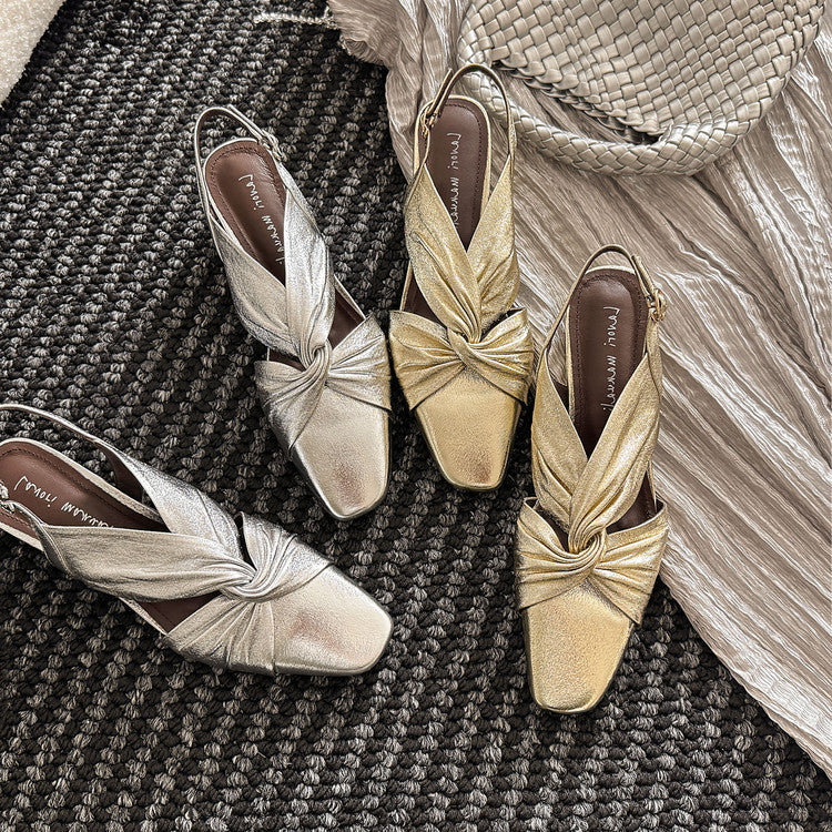 Karin Luna French Retro Wrinkled Small Square Toe Elegant Closed-Toe Sandals