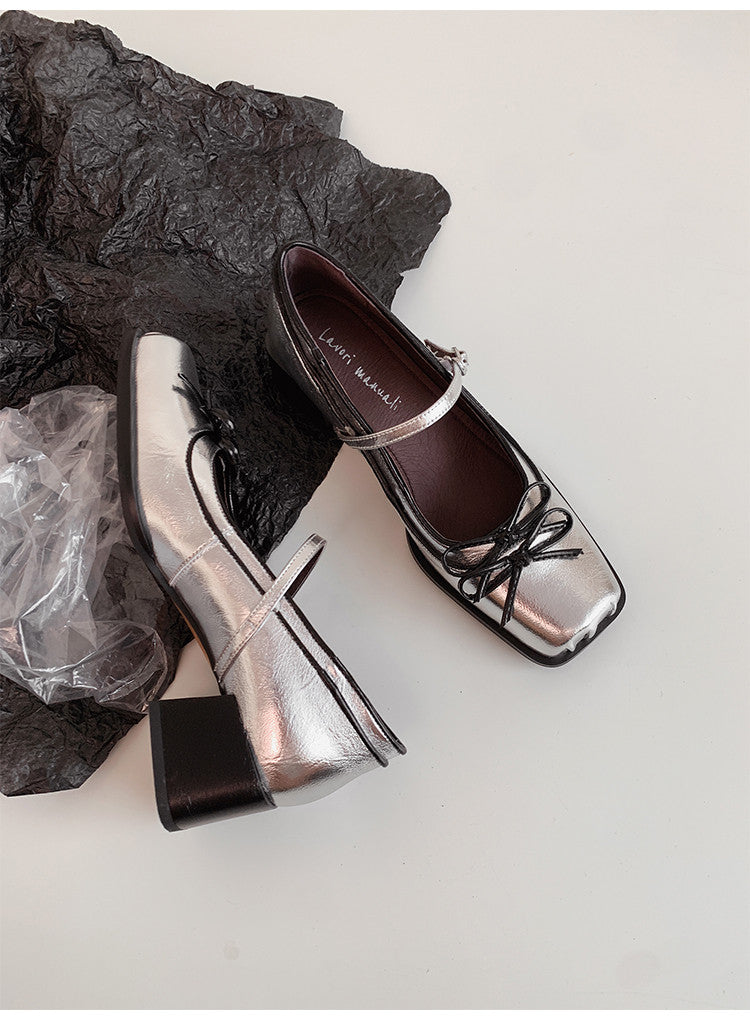 Karin Luna In Stock Spot Goods   One-strap Bowknot Square Toe Chunky Heel Mary Jane Shoes