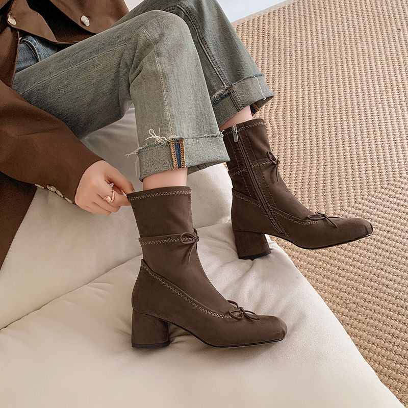 Karin Luna In Stock Spot Goods Hot-Selling Sweet Standard Bow Round-Toe Slim Short Boots