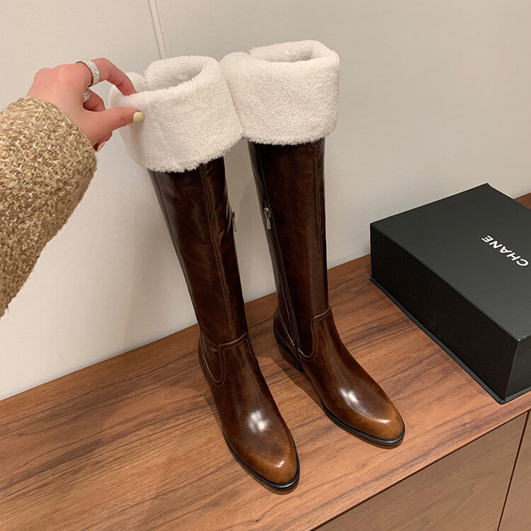 Karin Luna exploded  Three versions exploded Single Fleece Lining Fur Collar Version  Thick Fur Collar Foldable Hot-Selling Full Cowhide Pointed Toe Chunky Heel Classic Style