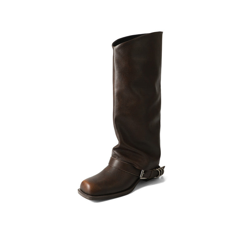 Karin Luna Elegant Style Square Toe Belt Buckle Pants Boot Short Boots