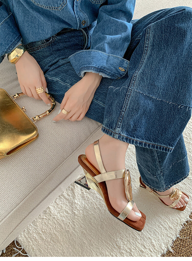 Karin Luna Hot-Selling Fasteners  Irregular Heel Open-Toe Sandals