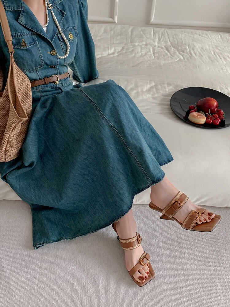 Karin Luna Hot-Selling In Stock  Retro Wedge Belt Square Toe Irregular Heel