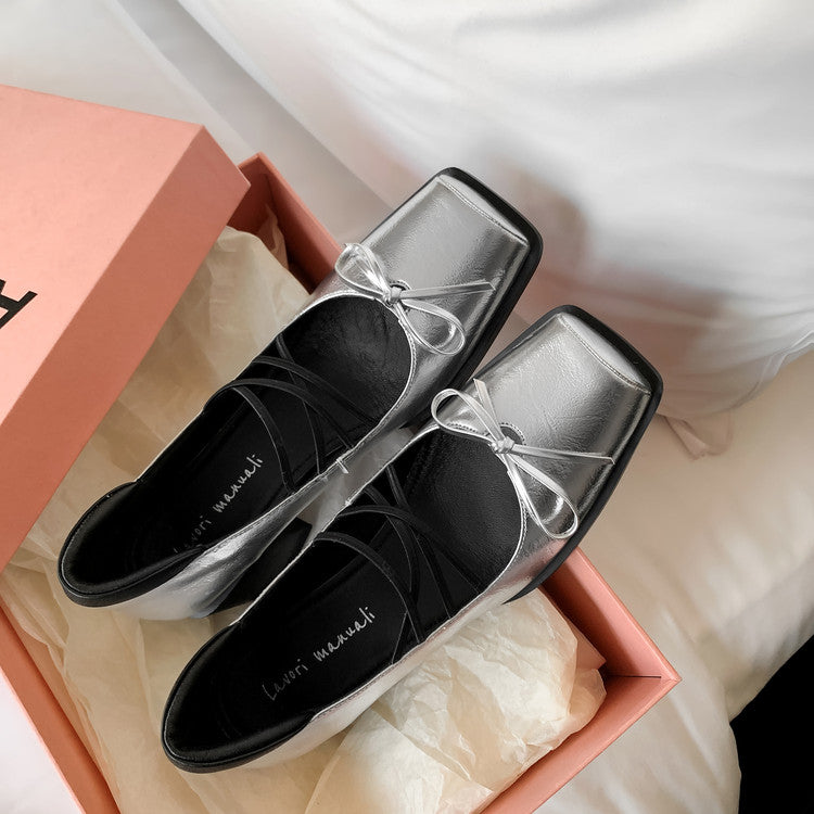 Karin Luna In Stock Spot Goods  Popular Self-flowing Bowknot Square Toe Chunky Heel Single Shoes