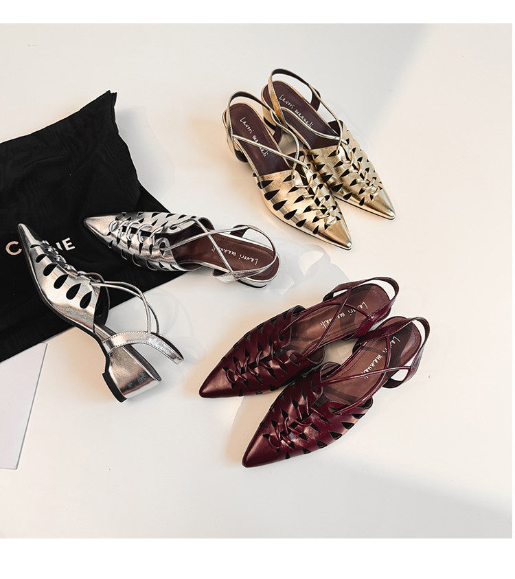 Karin Luna Braided Style ~Cross-woven Pointed Toe Closed-toe Sandals