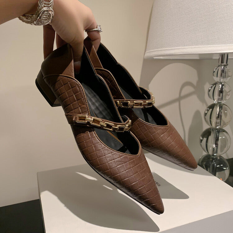 Karin Luna has prepared stock  Metal Fasteners Commuting Style Pointed Toe Chunky Heel Stone Pattern Large Single Shoes