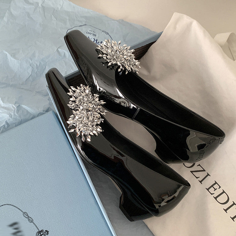 Karin Luna In Stock Spot Goods Exquisite Fireworks Buckle Small Square Toe Chunky Heel Commuter Shoes