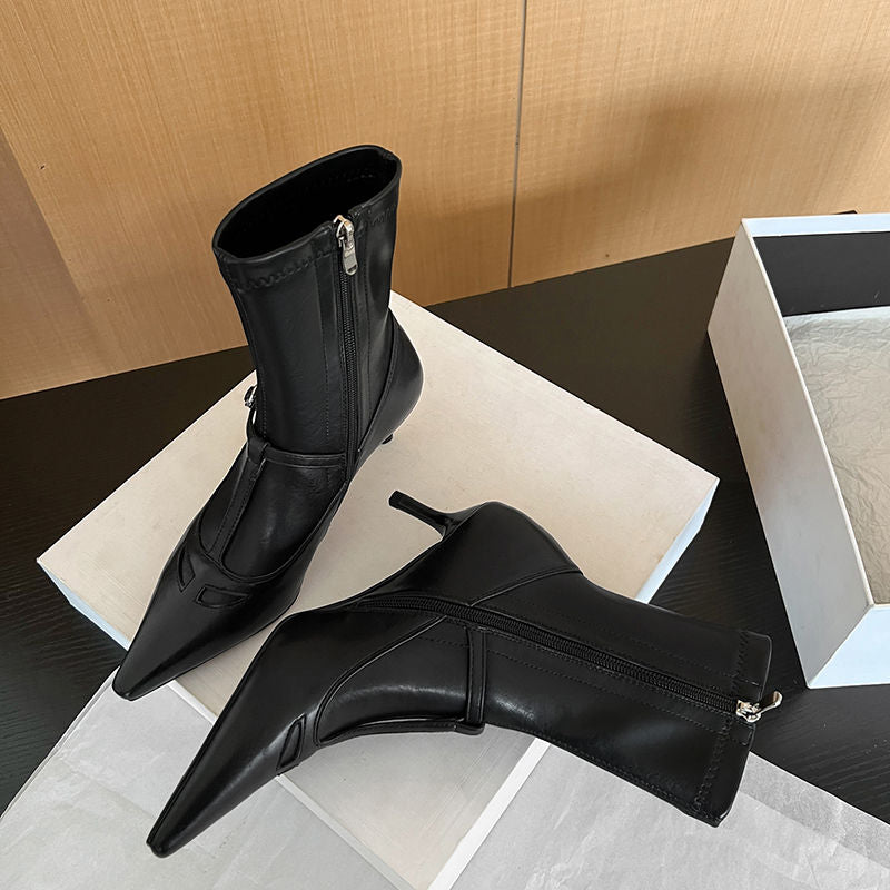 Karin Luna In Stock Spot Goods Elegant Stiletto Pointed Toe Side Zipper Short Boots