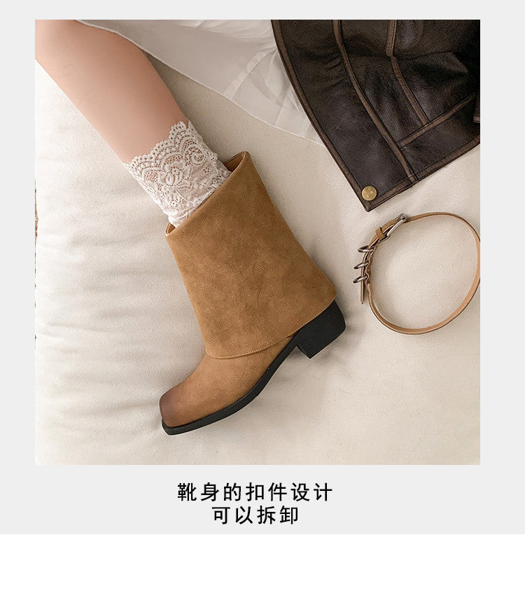 Karin Luna Elegant Style Square Toe Belt Buckle Pants Boot Short Boots