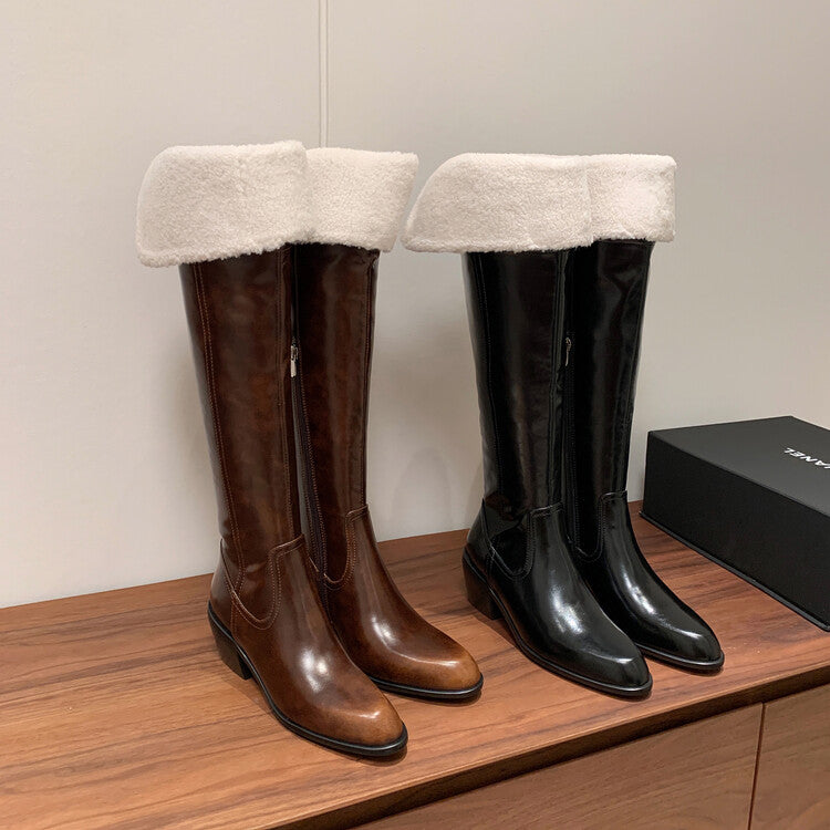 Karin Luna exploded  Three versions exploded Single Fleece Lining Fur Collar Version  Thick Fur Collar Foldable Hot-Selling Full Cowhide Pointed Toe Chunky Heel Classic Style