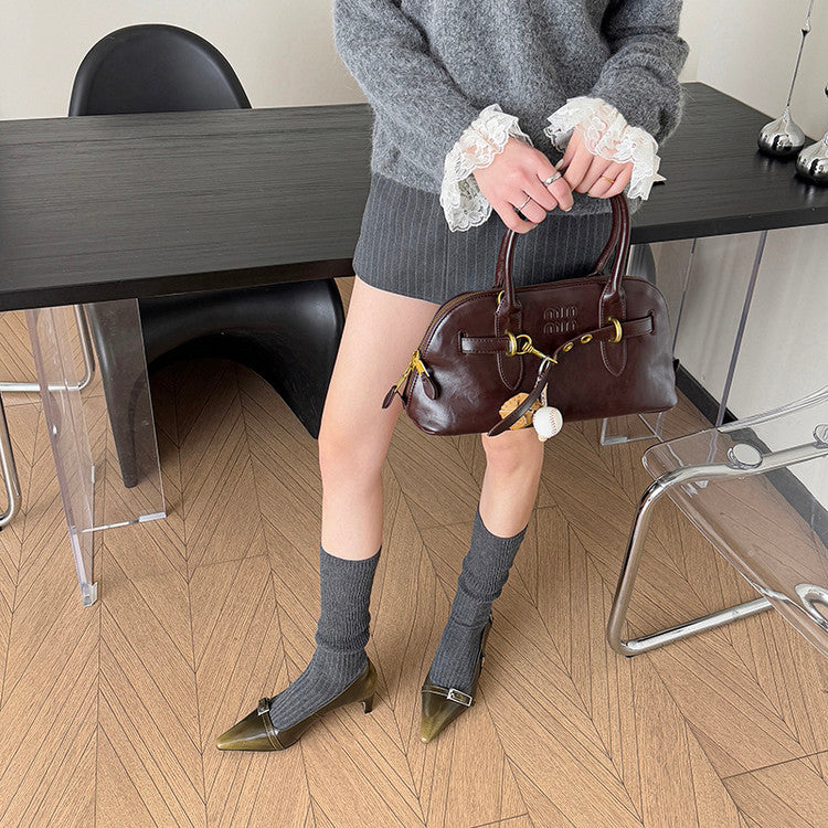 Karin Luna In Stock In Stock Retro Belt Buckle Small Square Toe Chunky Heel Single Shoes