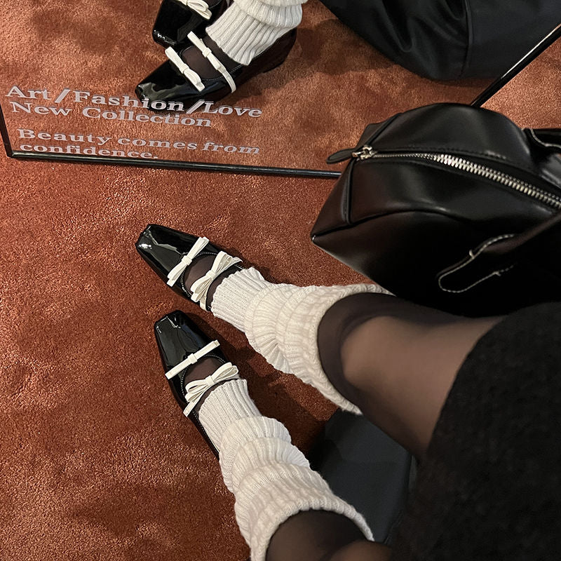 Karin Luna In Stock Spot Goods  Hot-Selling Element Bowknot Square-Toe Color-Block Height-Increasing Flats