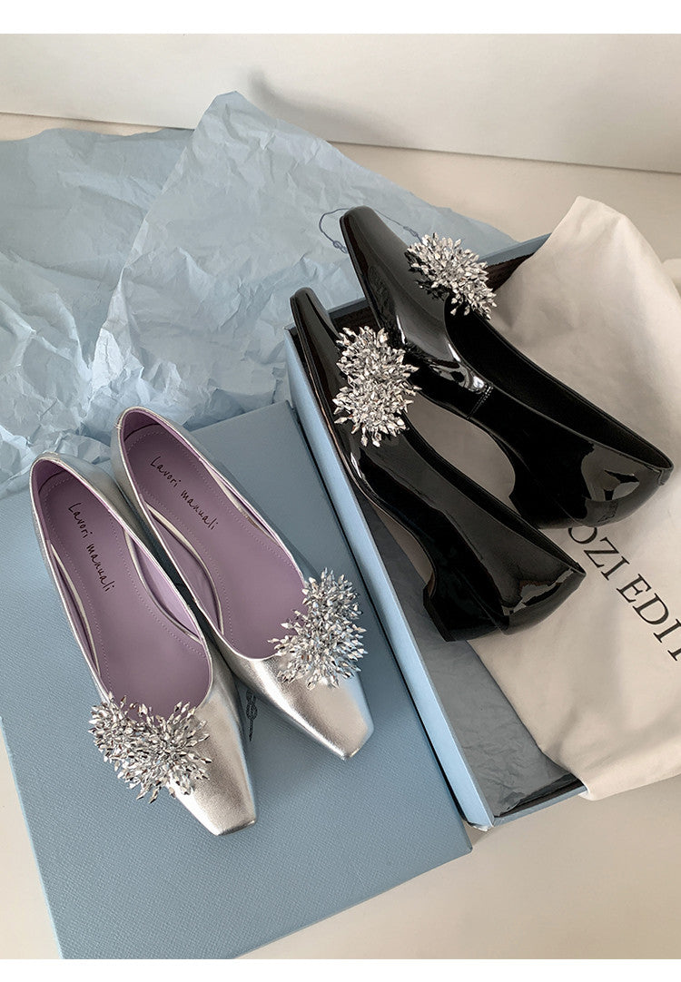 Karin Luna In Stock Spot Goods Exquisite Fireworks Buckle Small Square Toe Chunky Heel Commuter Shoes