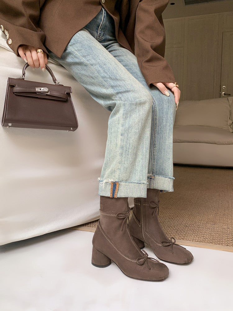 Karin Luna In Stock Spot Goods Hot-Selling Sweet Standard Bow Round-Toe Slim Short Boots