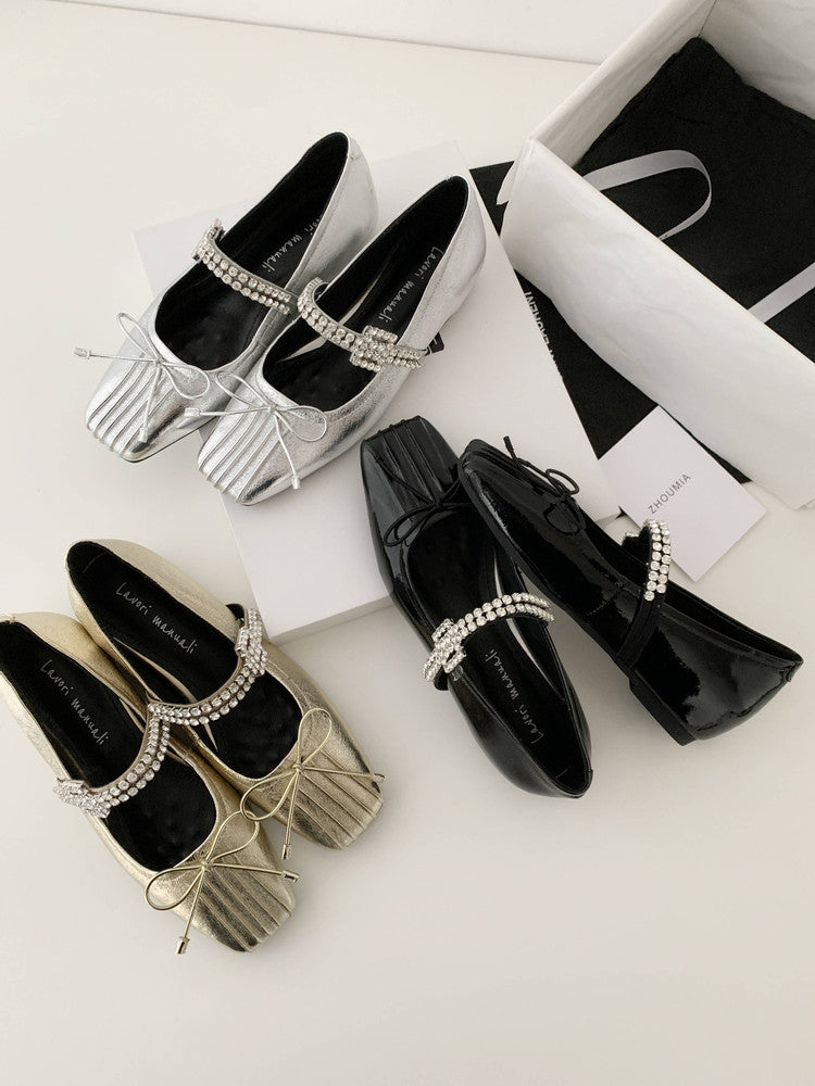 Karin Luna In Stock Spot Goods  Vintage Sweet Rhinestone One-Strap Granny Flats
