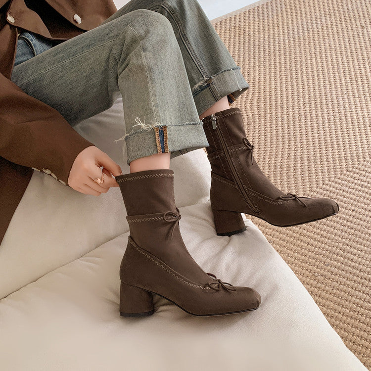 Karin Luna In Stock Spot Goods Hot-Selling Sweet Standard Bow Round-Toe Slim Short Boots